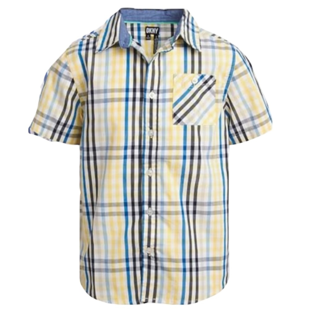 DKNY Kids Casual Yellow and Blue Plaid Button Down Shirt -Size Large 14/16